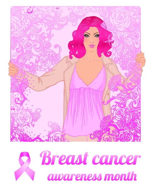 Oktober Borstkankerbewustmakingsmaand Jaarlijkse Campagne Het Bewustzijn Van Ziekte Vergroten Vrouw — Stockvector