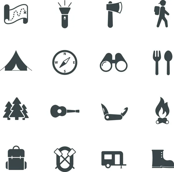 summer camping vector icons set isolated on white background. summer camping recreation concept. camping flat icons for web and ui design.