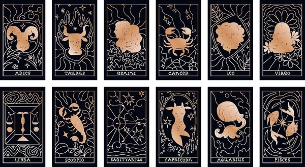 Коллекция Винтажных Карточек Знаков Зодиака — стоковый вектор