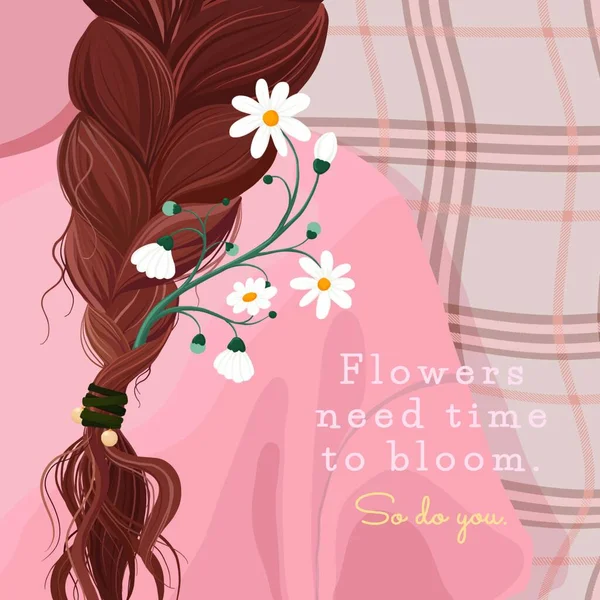 Floral Instagram Post Plantilla Rosa Ilustración Femenina Con Motivacional Cita — Vector de stock