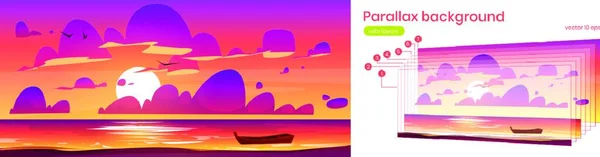 Parallax background with sea landscape at sunset