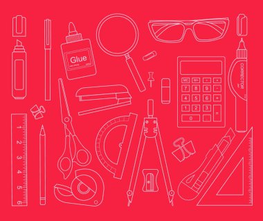 Kırtasiye araçları, renkli vektör illüstrasyonu 