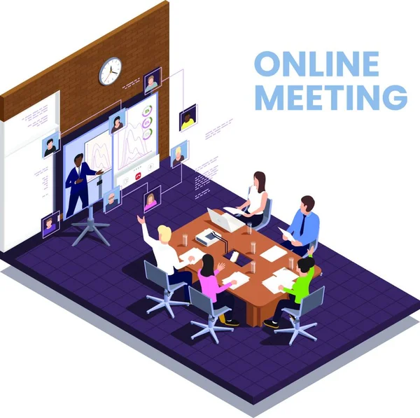 Online Meeting Concept Kolorowy Wektor Ilustracji — Wektor stockowy
