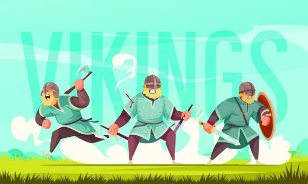 Vikings Cartoon Illustration Vectorielle Titre — Image vectorielle