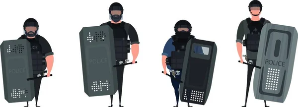Officier Police Forces Spéciales Mis Isolé Sur Fond Blanc Arrêtez — Image vectorielle