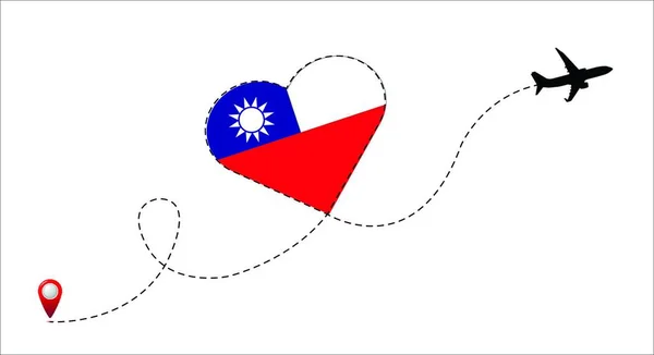 Airplane flight route with Republic of China flag inside the heart.