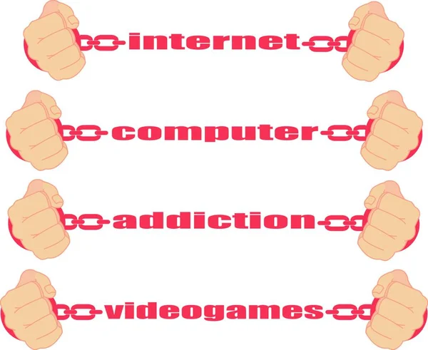 Internet Computer Addiction Video Games Signs — Stock Vector