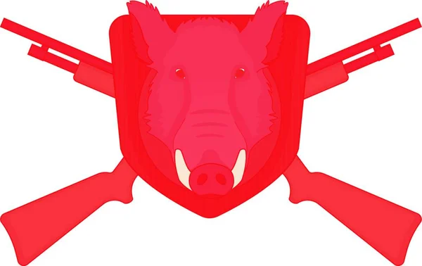 Hunting Logo Boar Head Shotguns — Stock Vector