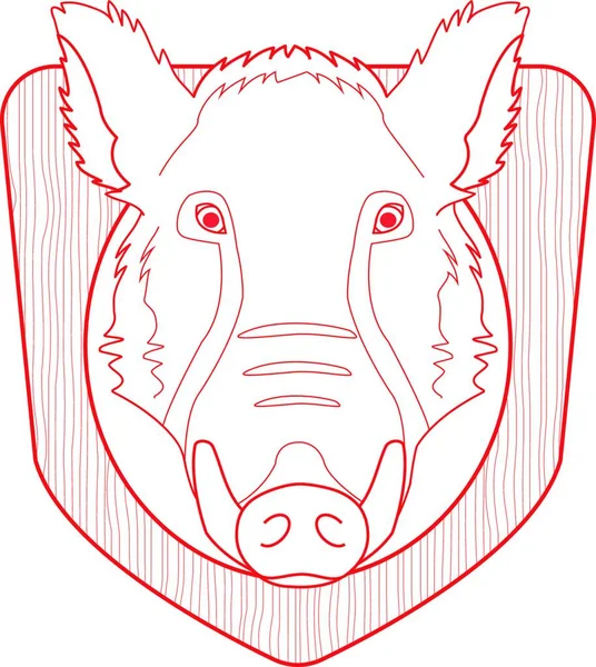 Boar Head Wood Shield Contour — Stock Vector