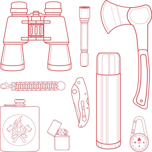 Vector Set Camping Equipment Icons — Stock Vector