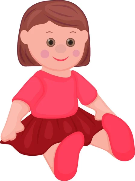 Puppe Nettes Kinderspielzeug Eine Sitzende Puppe Einem Schönen Kleid Vektor — Stockvektor