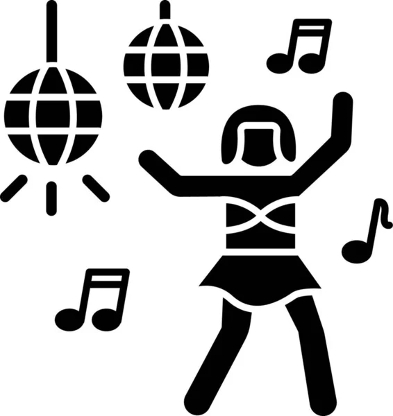 Go go dancer black glyph icon. Trendy night club recreation, rave party silhouette symbol on white space. Energizing dancer, young clubber dancing on nightclub stage vector isolated illustration