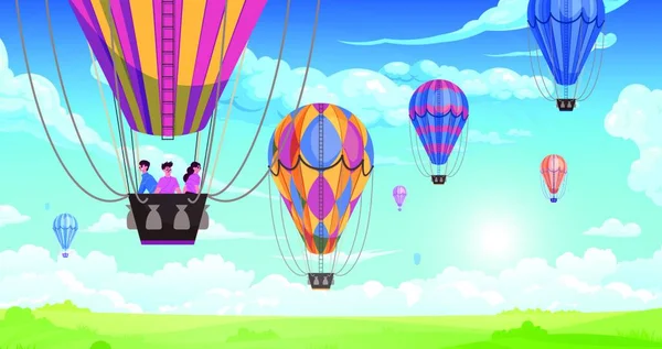 Καλοκαιρινό Ουρανό Αερόστατα Θερμού Αέρα — Διανυσματικό Αρχείο