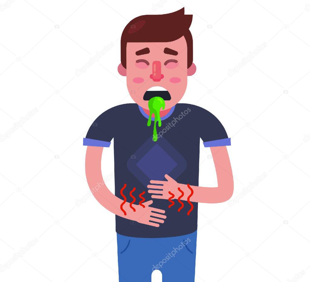 El hombre tiene náuseas y dolor de estómago. problemas digestivos. 2023