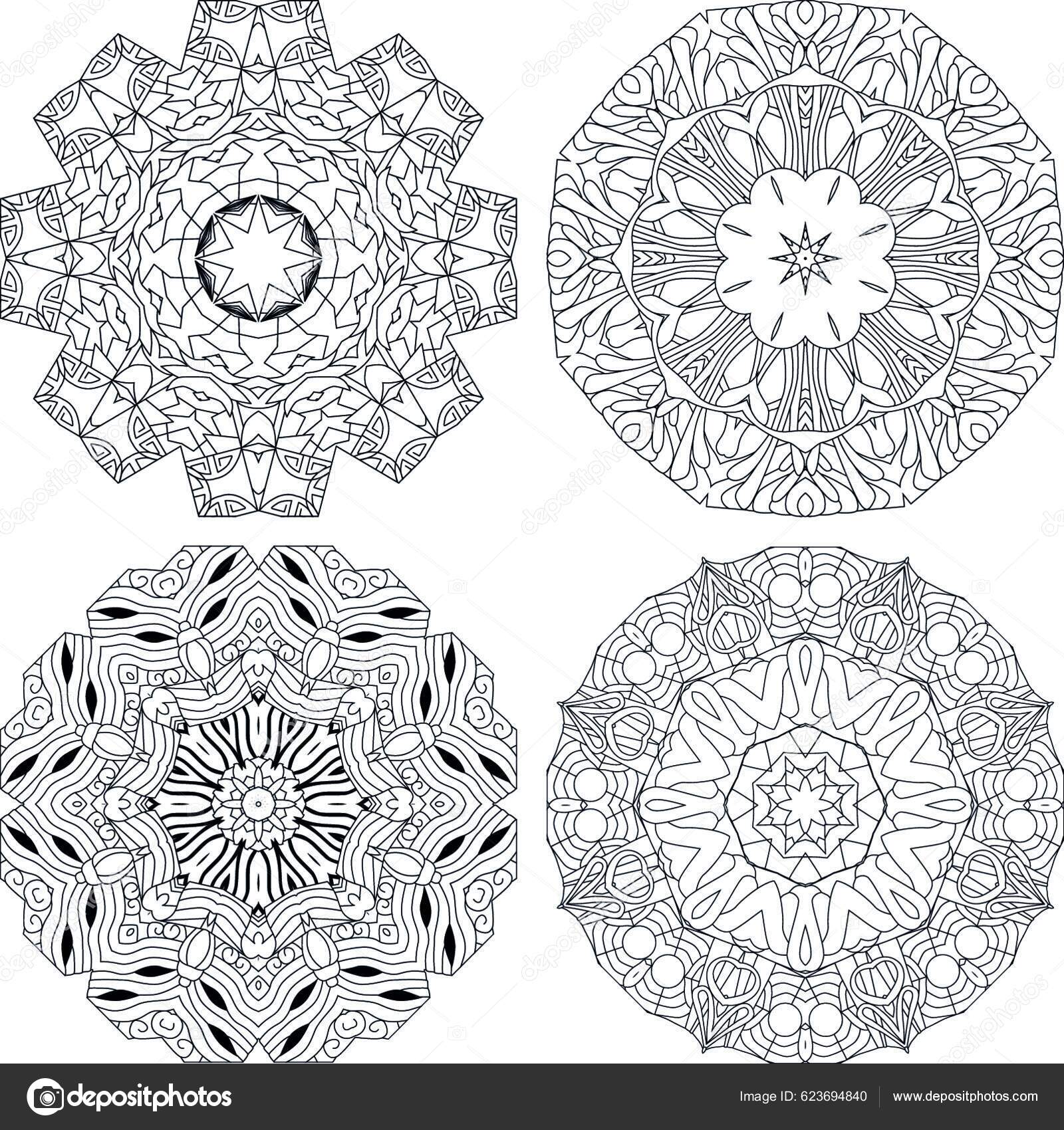 Handgezeichnetes Zentangle Set Mit Mandalas Zum Ausmalen Stock