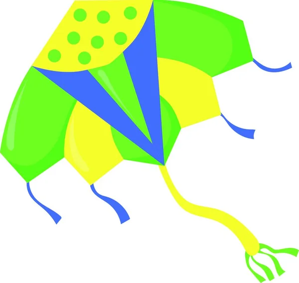 Flying Green Kite Toy Summer National Festival Color Vector Illustration — Stock Vector