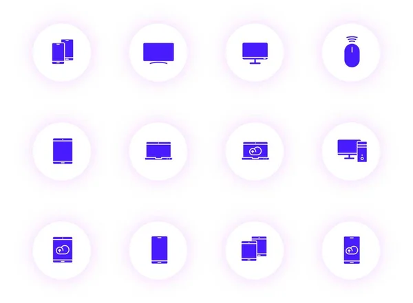 Dispositivos Inteligentes Iconos Vectoriales Color Púrpura Botones Redondos Luz Con — Archivo Imágenes Vectoriales