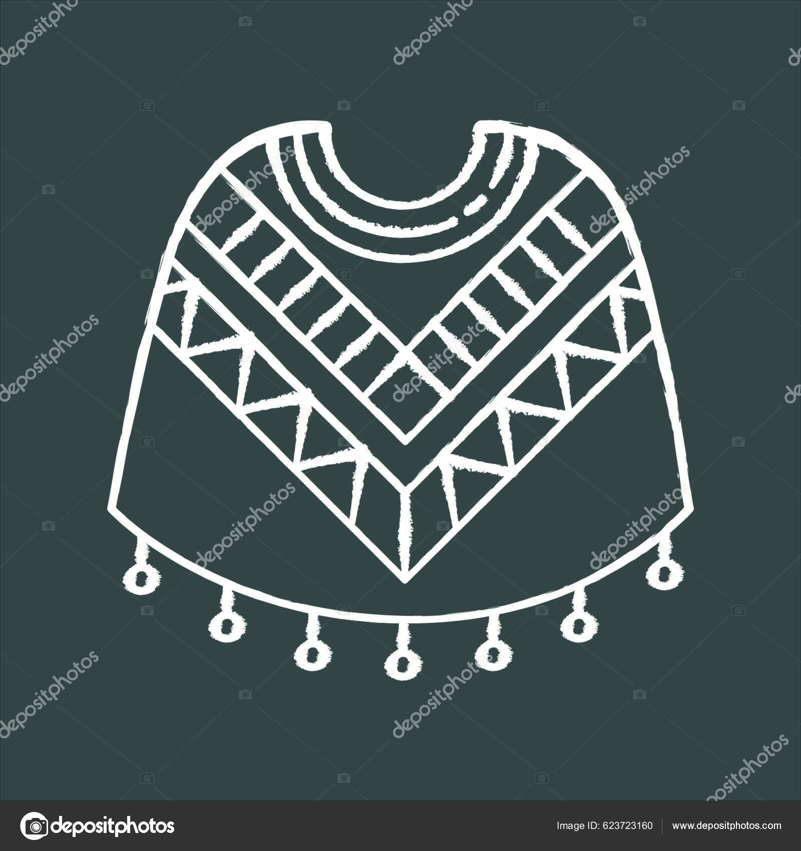 Poncho Chalk White Icon Black Background Traditional Native American
