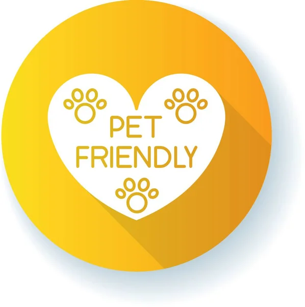 Pet Friendly Area Sign Yellow Flat Design Long Shadow Glyph — Stock Vector