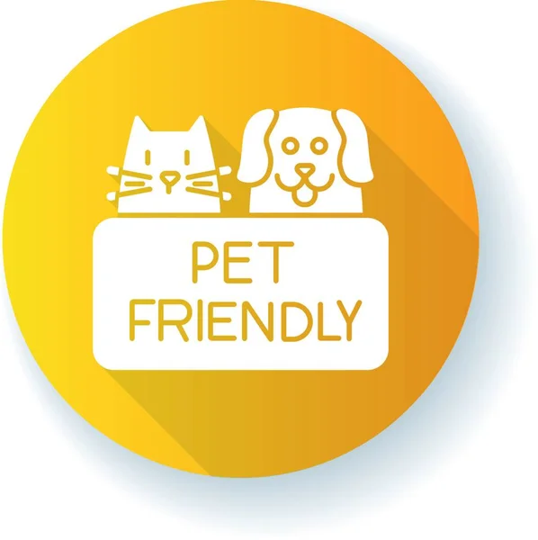 Cat Dog Friendly Area Yellow Flat Design Long Shadow Glyph — Stock Vector