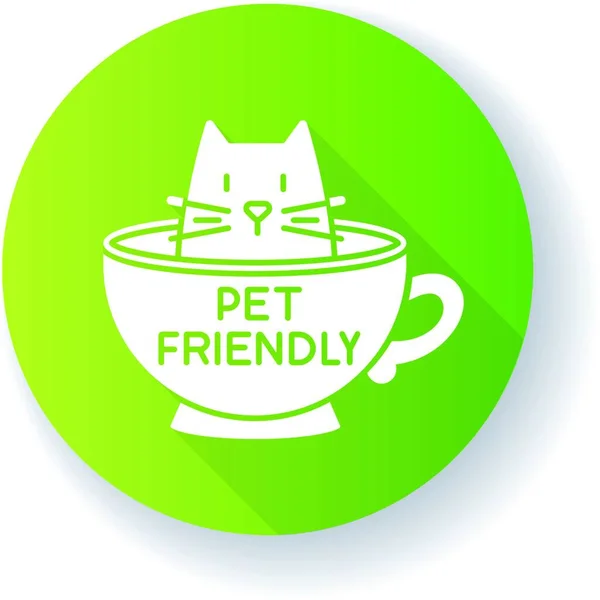 Cat Friendly Cafe Green Flat Design Long Shadow Glyph Icon — Stock Vector