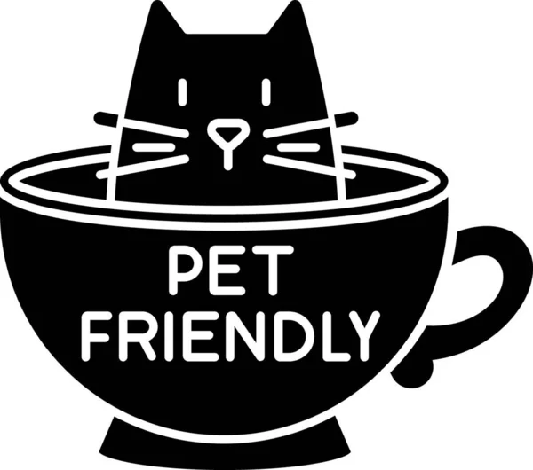 Cat Friendly Cafe Black Glyph Icon Kitten Permitted Food Service — Stock Vector