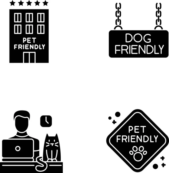 Pet Friendly Companies Black Glyph Icons Set White Space Four — Stock Vector