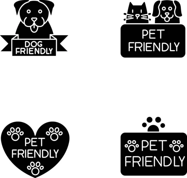 Pet Friendly Service Black Glyph Icons Set White Space Four — Stock Vector