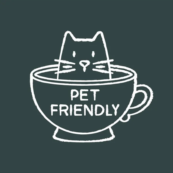 Cat Friendly Cafe Chalk White Icon Black Background Kitten Permitted — Stock Vector