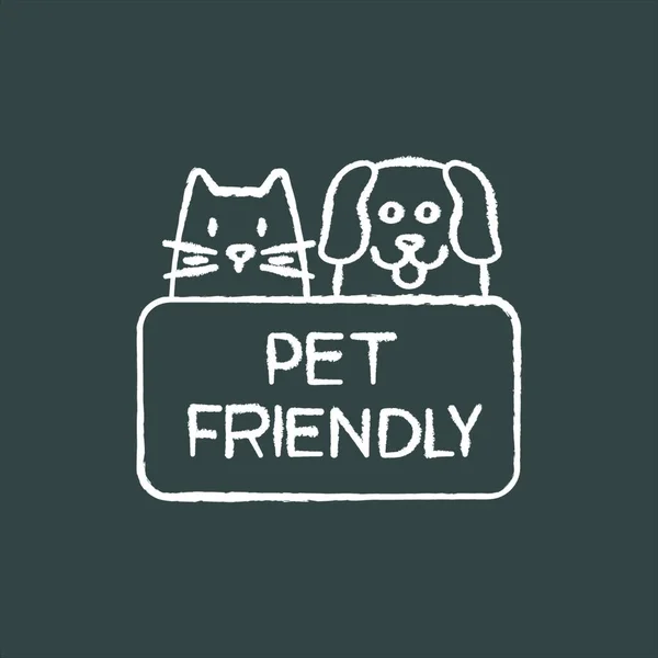 Cat Dog Friendly Area Chalk White Icon Black Background Puppy — Stock Vector