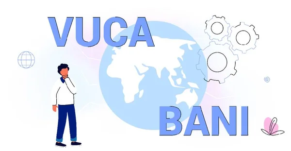 Bani Vuca World Concept Acronimo Brittle Anxious Nonlinear Incomprensibile Volatilità — Vettoriale Stock