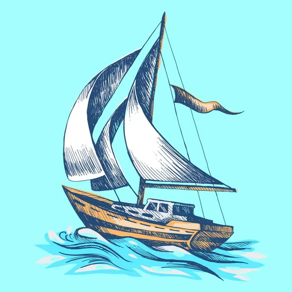 Zeilboot Met Een Vlag — Stockvector