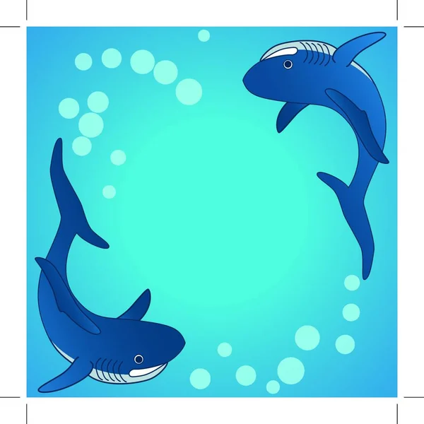 Καρχαρίες Υποβρύχια Στη Θάλασσα Φόντο Εικονογραφήσεις Φορέα Επίπεδη Κινουμένων Σχεδίων — Διανυσματικό Αρχείο