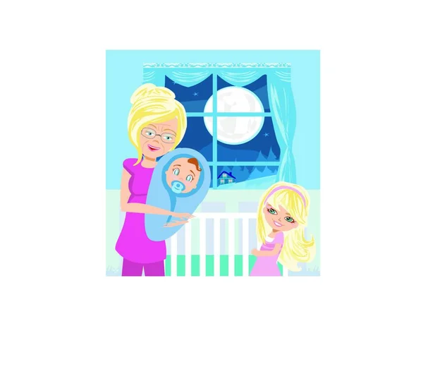 Grandmother Grandchildren Flat Icon Vector Illustration — Stock Vector