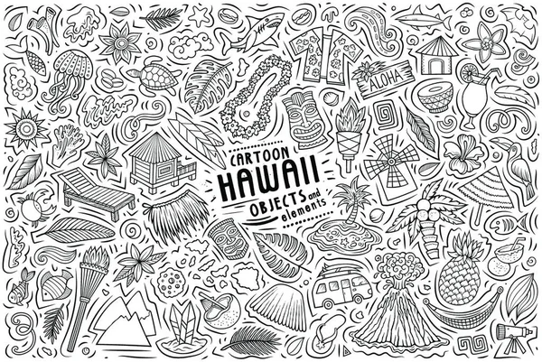 由夏威夷物体和符号组成的矢量涂鸦卡通集 — 图库矢量图片
