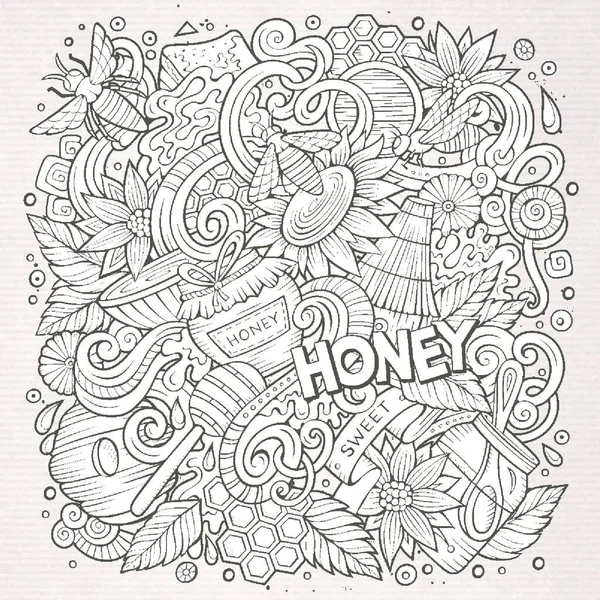 Tekenfilm Schattig Doodles Honing Illustratie — Stockvector
