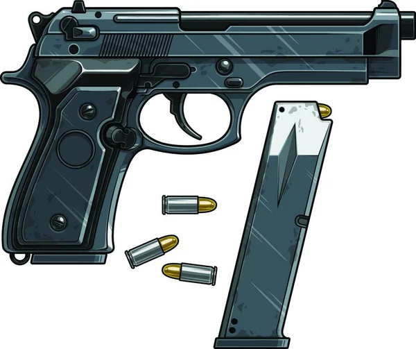 Grafisk Detalj Pistol Pistol Med Ammo Clip — Stock vektor