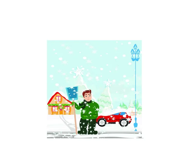 Hombre Paleando Nieve Ilustración Vectorial — Vector de stock