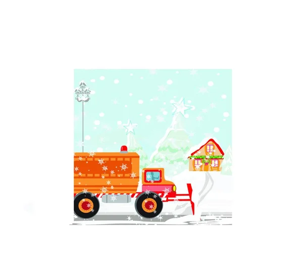 Pług Śnieżny Podczas Pracy Ilustracja Wektora — Wektor stockowy