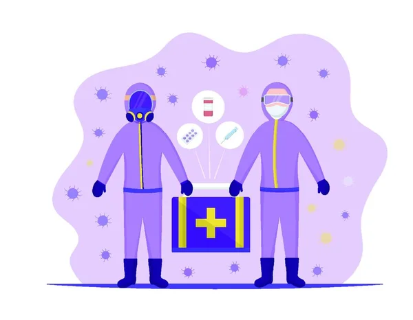 Two Doctors Carrying Medicine Boxes — Vector de stock