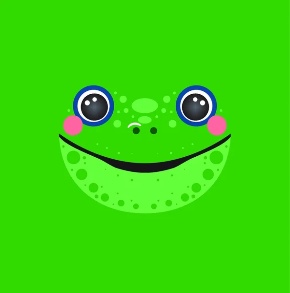 Carino Rana Ritratto Quadrato Verde Smiley Testa Cartone Animato Forma — Vettoriale Stock