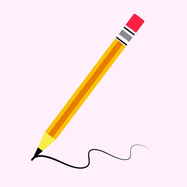 Bleistift Zeichnet Eine Linie Bleistift Mit Gummi Einfarbige Vektorabbildung — Stockvektor