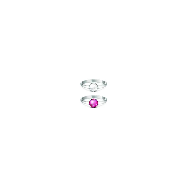 Vector Realistic Silver Metal Wedding Ring White Pink Gemstone Diamond — 스톡 벡터