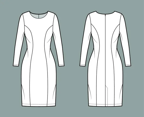 Šaty Princezna Linie Technické Módní Ilustrace Dlouhým Rukávem Montované Tělo — Stockový vektor