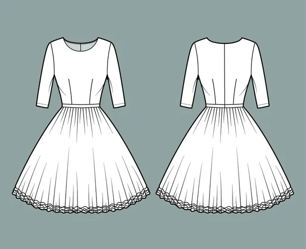 Сукня Tutu Технічна Модна Ілюстрація Ліктьовими Рукавами Встановленим Тілом Круглою — стоковий вектор