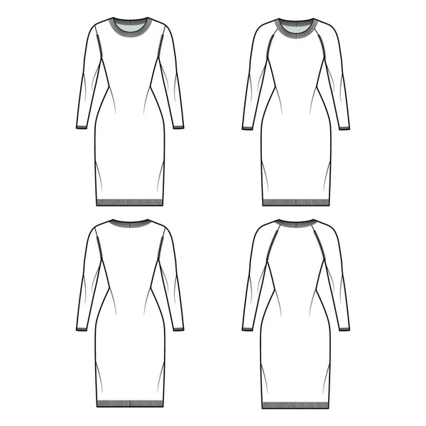 Набір Кругла Сукня Шиї Светри Технічна Модна Ілюстрація Довгими Рукавами — стоковий вектор
