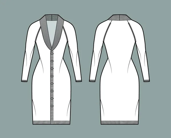 卡迪根连衣裙领口汗衫技术时尚图例与长袖 — 图库矢量图片