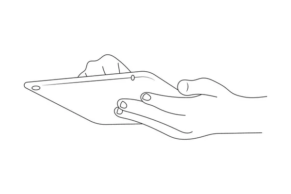 Tablet Hands Side View Sketch Vector Illustration — Stock Vector
