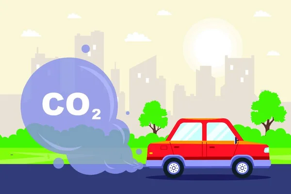 車は大量の排気ガスを発生させます 妄想物質Co2 — ストックベクタ