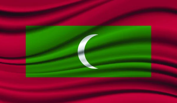 Silke Viftande Flagga Maldiverna Silke Satin Textur Bakgrund — Stock vektor